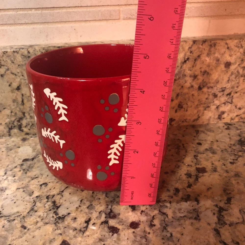 Vintage Waechtersbach Cat Kitty Treat Jar with Lid Red Germany MCM Paw Prints